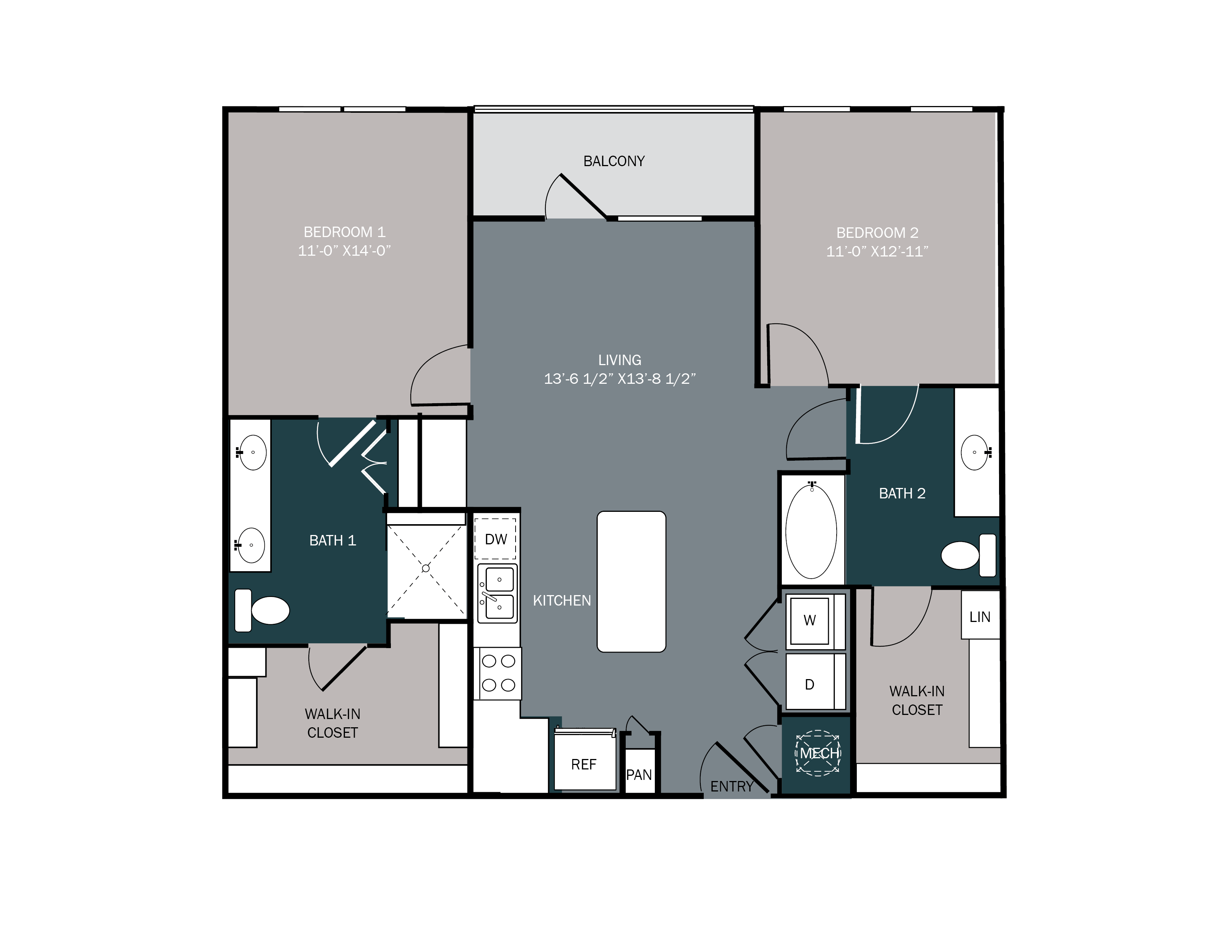 2 bedroom 2 bath apartment with balcony